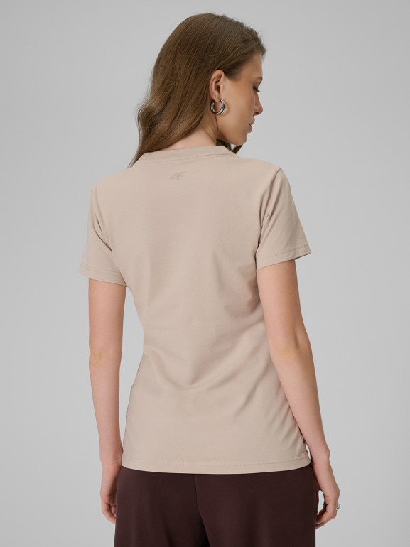 Damski t-shirt z nadrukiem 4F 4FWSS26TTSHF2742 - beżowy