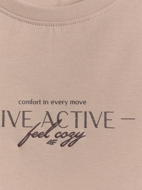 Damski t-shirt z nadrukiem 4F 4FWSS26TTSHF2742 - beżowy