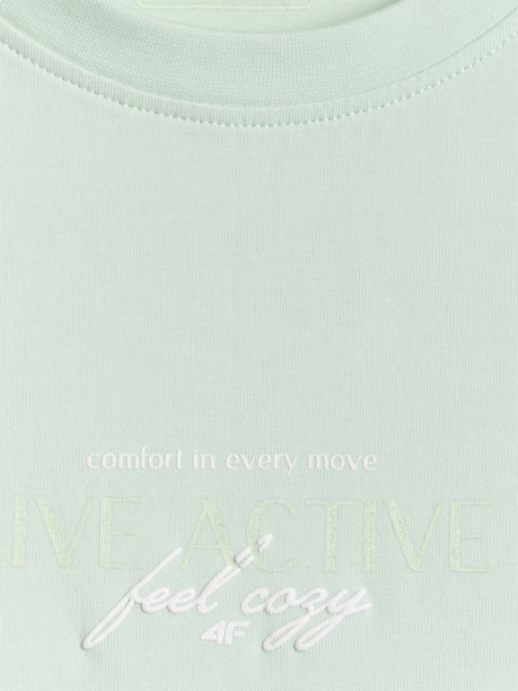 Damski t-shirt z nadrukiem 4F 4FWSS26TTSHF2742 - miętowy