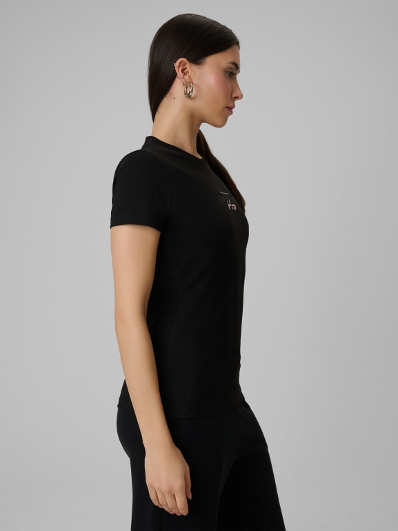 Damski t-shirt z nadrukiem 4F 4FWSS26TTSHF2742 - czarny