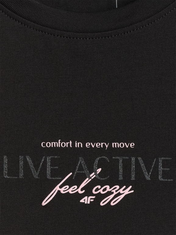 Damski t-shirt z nadrukiem 4F 4FWSS26TTSHF2742 - czarny