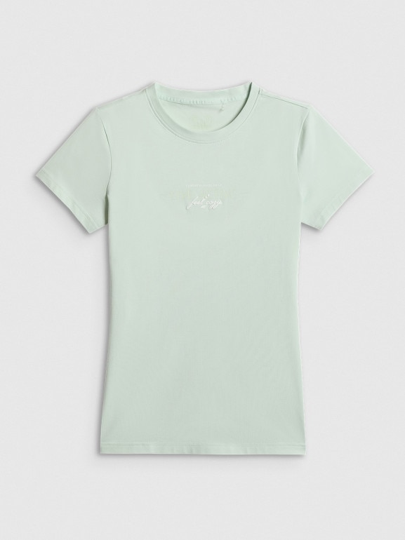 Damski t-shirt z nadrukiem 4F 4FWSS26TTSHF2742 - miętowy