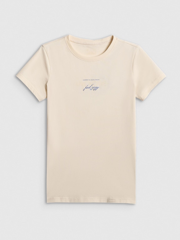 Damski t-shirt z nadrukiem 4F 4FWSS26TTSHF2742 - kremowy