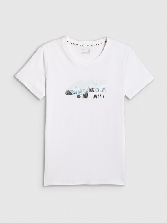 Damski t-shirt z nadrukiem 4F 4FWSS26TTSHF2775 - biały