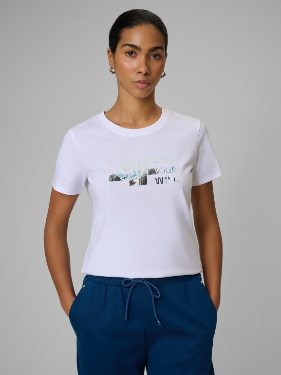Damski t-shirt z nadrukiem 4F 4FWSS26TTSHF2775 - biały