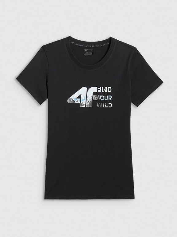 Damski t-shirt z nadrukiem 4F 4FWSS26TTSHF2775 - czarny