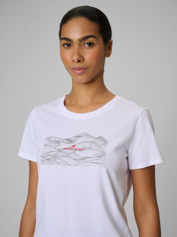 Damski t-shirt z nadrukiem 4F 4FWSS26TTSHF2785 - biały