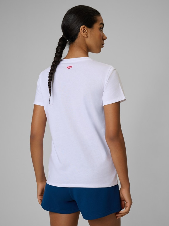 Damski t-shirt z nadrukiem 4F 4FWSS26TTSHF2785 - biały