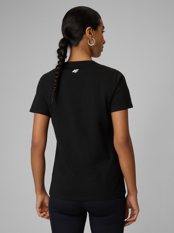 Damski t-shirt z nadrukiem 4F 4FWSS26TTSHF2785 - czarny