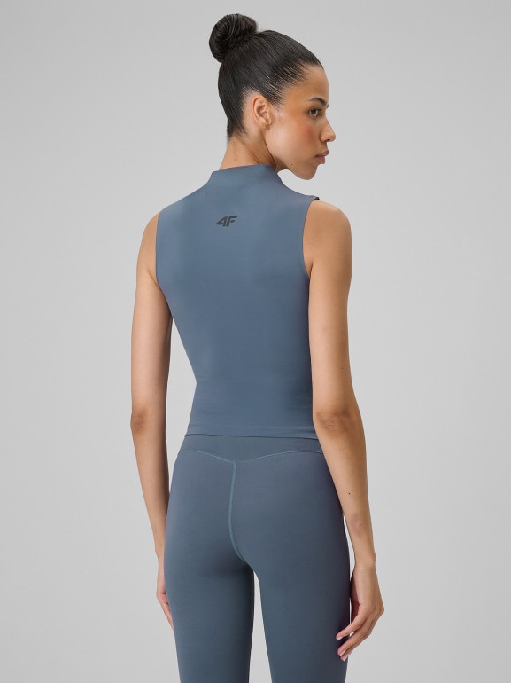 Damski top do jogi 4F 4FWSS26TFSLF0885 - denim