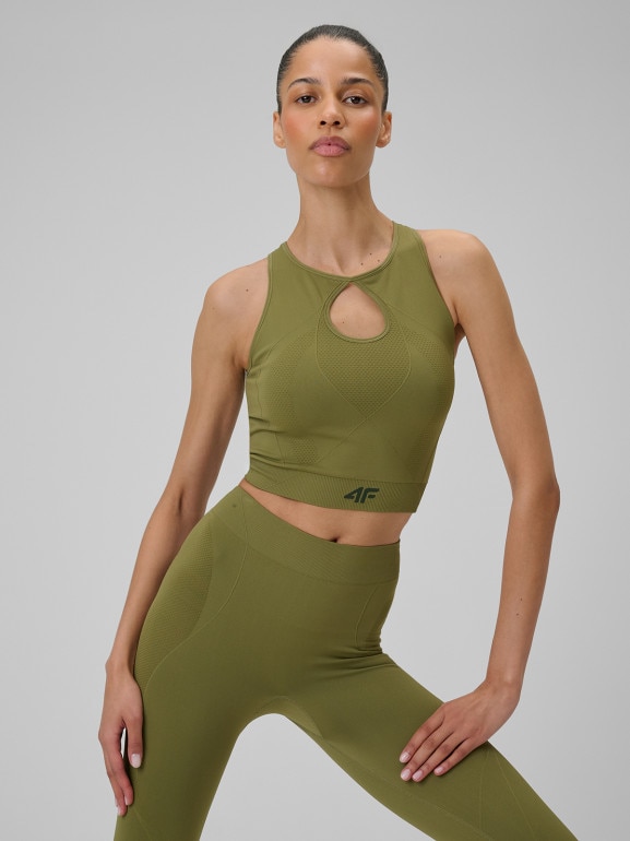 Damski top do jogi 4F 4FWSS26TFSLF0886 - zielony