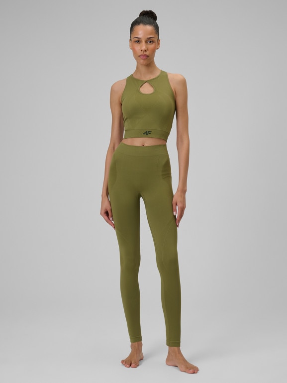 Damski top do jogi 4F 4FWSS26TFSLF0886 - zielony