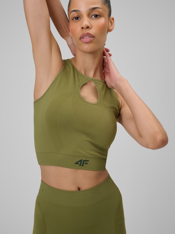 Damski top do jogi 4F 4FWSS26TFSLF0886 - zielony