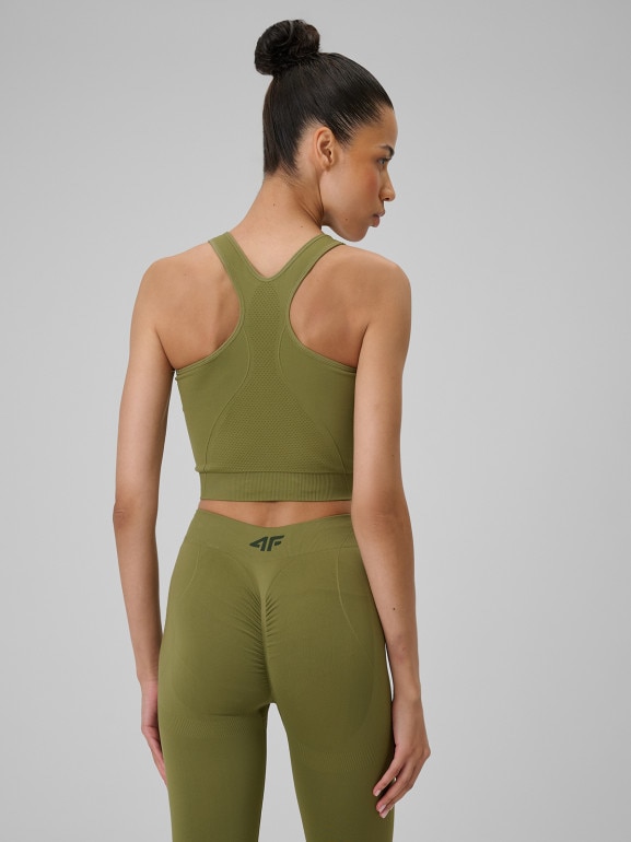 Damski top do jogi 4F 4FWSS26TFSLF0886 - zielony