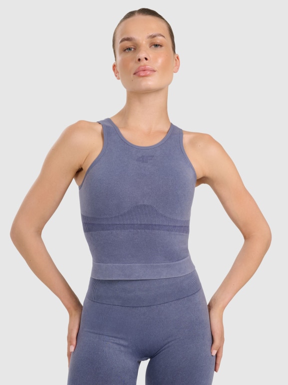 Damski top do jogi i pilatesu 4f 4FWAW25TFSLF578 - granatowy