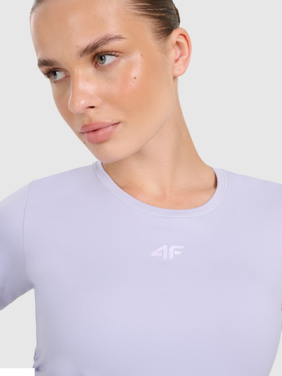 Damski crop top do jogi i pilatesu 4F 4FWAW25TFTSF1524 - fioletowy