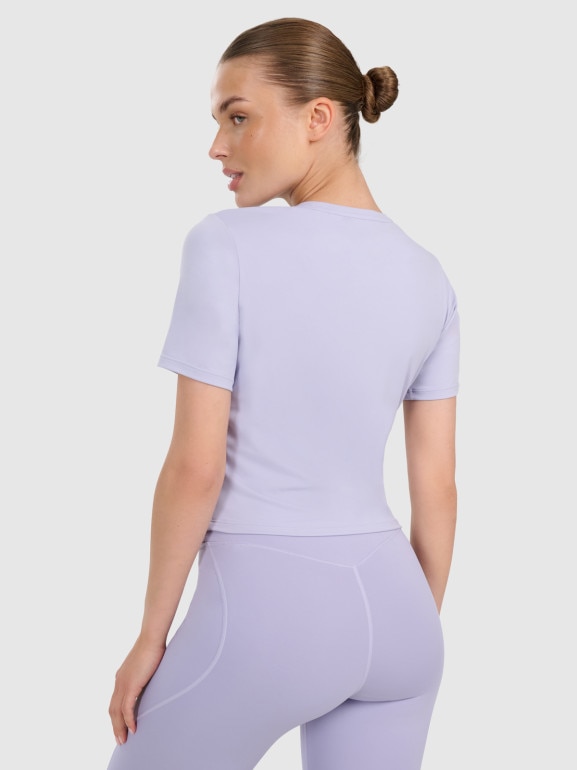 Damski crop top do jogi i pilatesu 4F 4FWAW25TFTSF1524 - fioletowy