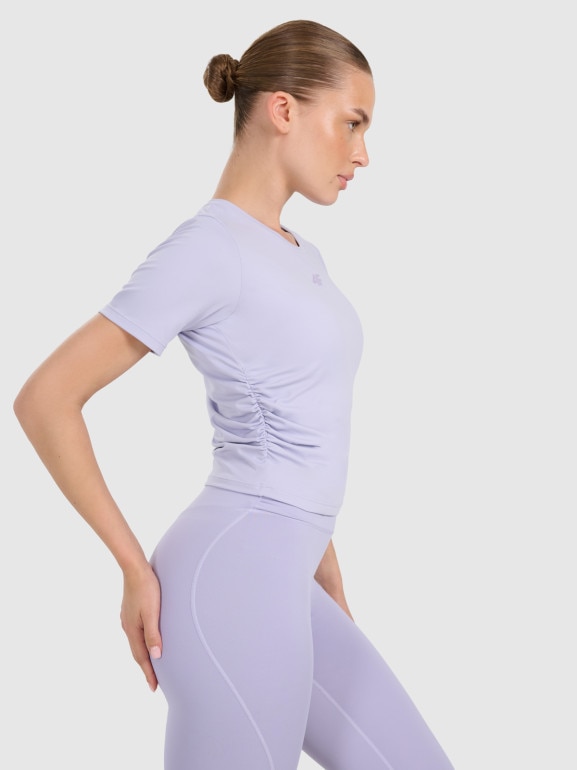 Damski crop top do jogi i pilatesu 4F 4FWAW25TFTSF1524 - fioletowy