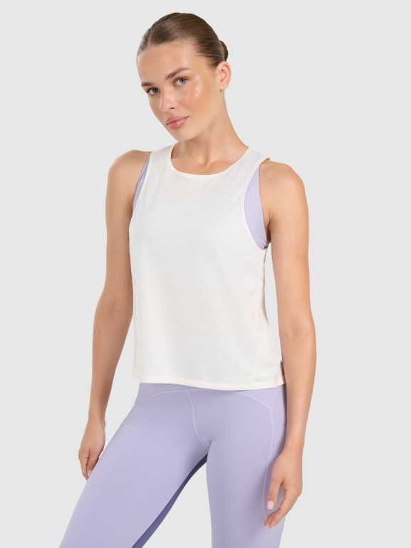 Damski top treningowy 4F 4FWAW25TFSLF572 - beżowy