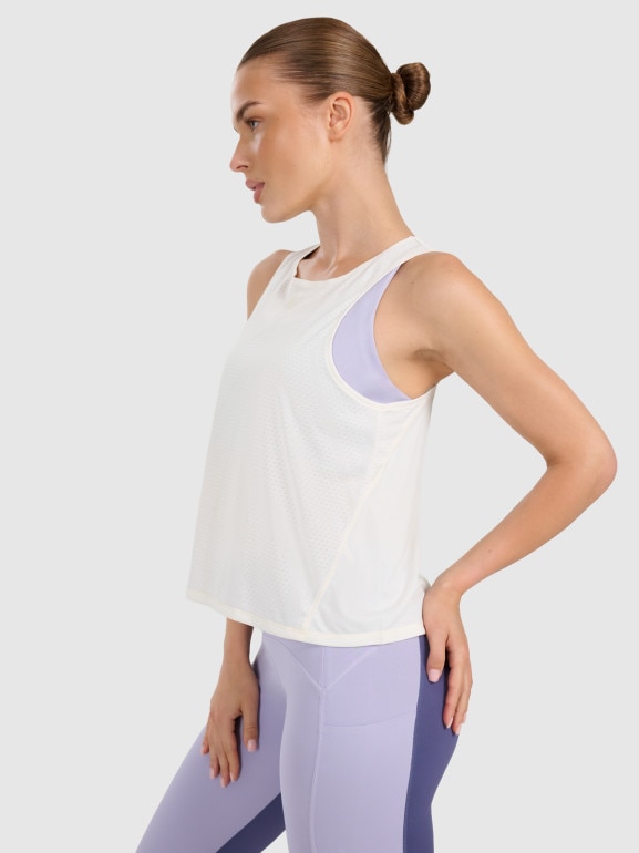 Damski top treningowy 4F 4FWAW25TFSLF572 - beżowy