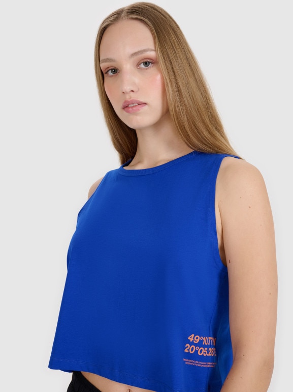Damski top z nadrukiem 4F 4FWSS25TSLEF157 - niebieski