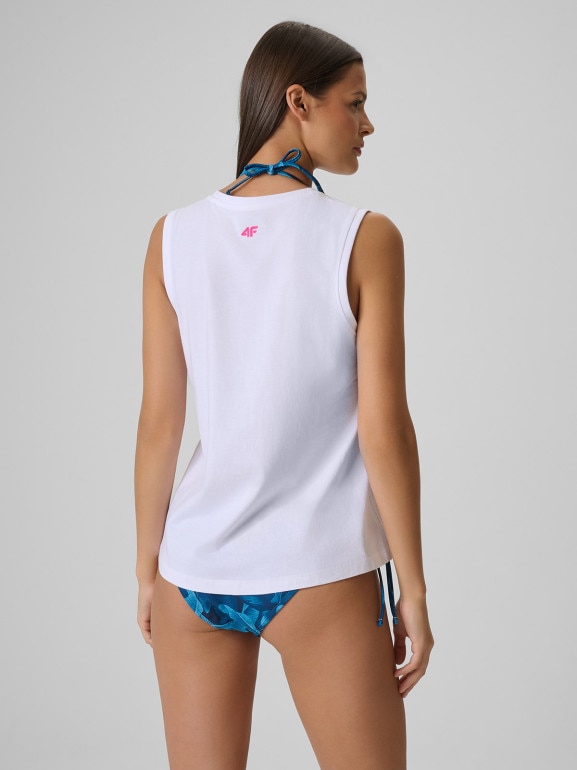 Damski top z nadrukiem 4F 4FWSS26TSLEF240 - biały