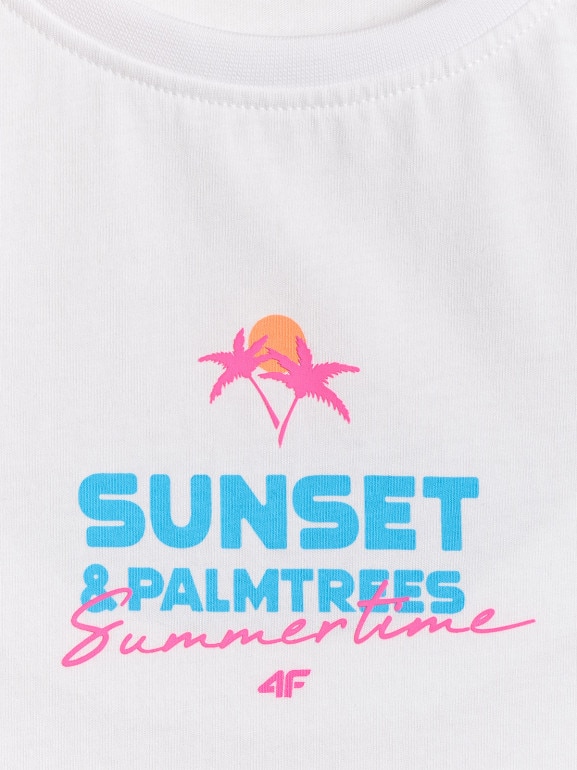 Damski top z nadrukiem 4F 4FWSS26TSLEF240 - biały