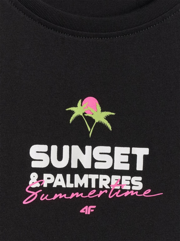 Damski top z nadrukiem 4F 4FWSS26TSLEF240 - czarny