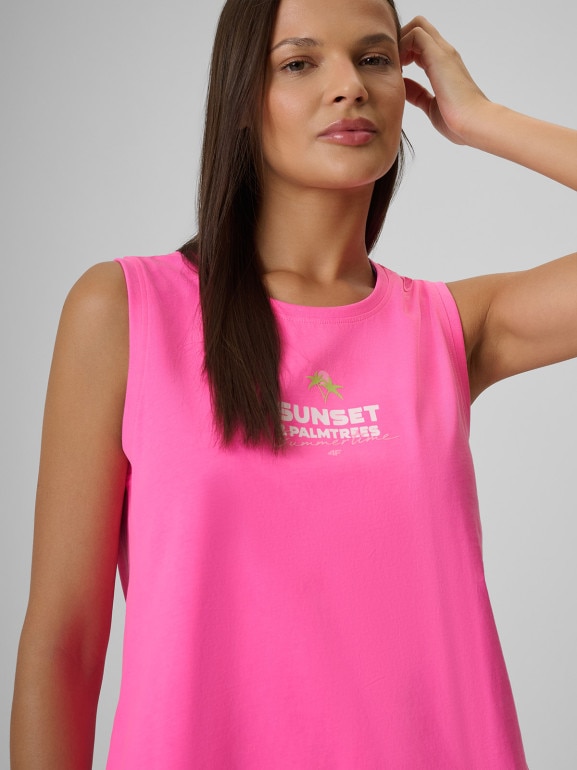 Damski top z nadrukiem 4F 4FWSS26TSLEF240 - różowy