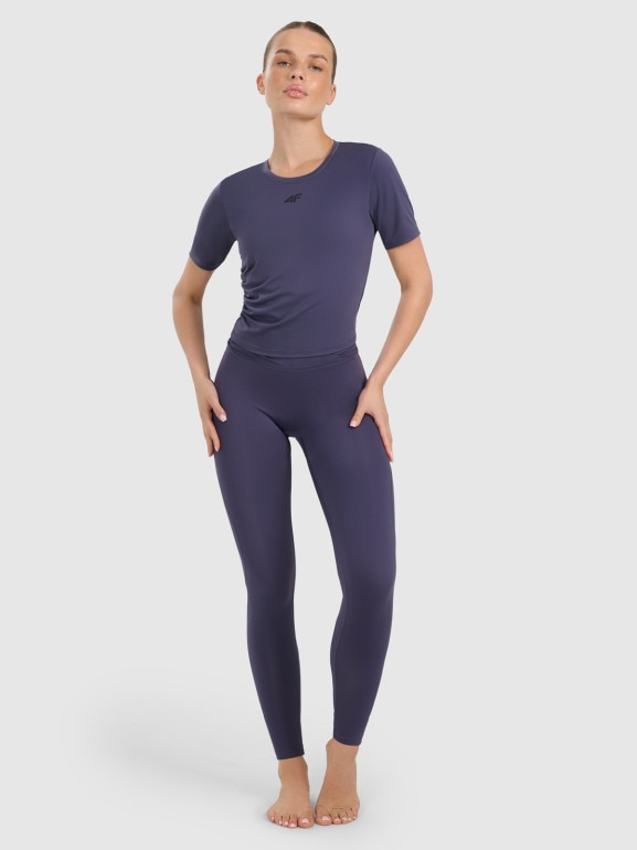 Damskie legginsy do jogi i pilatesu 4F 4FWAW25TFTIF369 - niebieskie