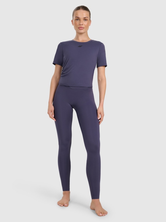 Damskie legginsy do jogi i pilatesu 4F 4FWAW25TFTIF369 - niebieskie