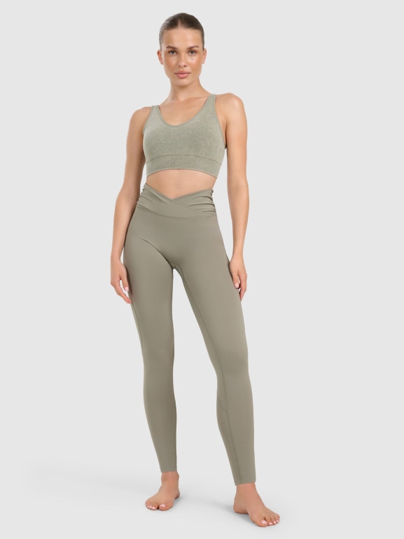 Damskie legginsy do jogi i pilatesu 4F 4FWAW25TFTIF369 - oliwkowe