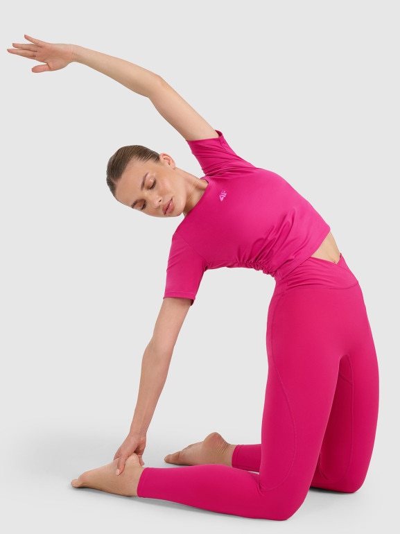 Damskie legginsy do jogi i pilatesu 4F 4FWAW25TFTIF369 - różowe