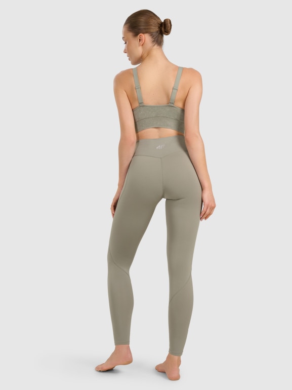 Damskie legginsy do jogi i pilatesu 4F 4FWAW25TFTIF369 - oliwkowe