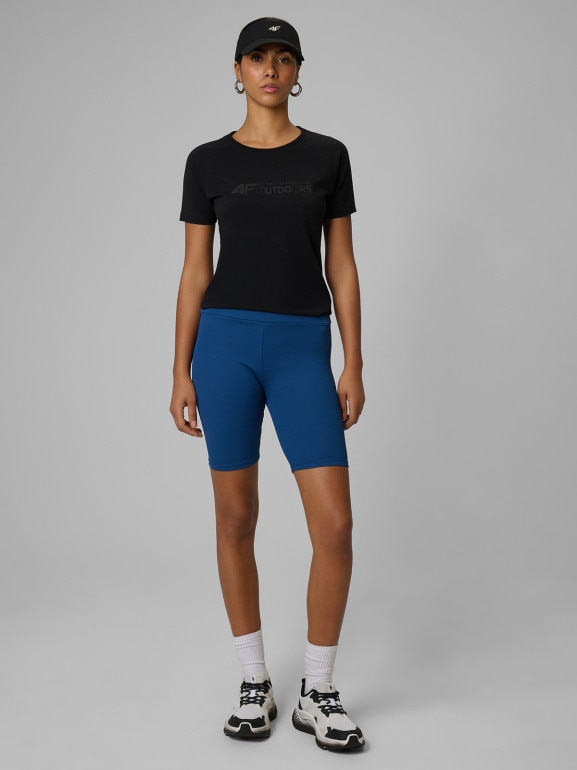 Damskie legginsy kolarki dzianinowe 4F 4FWSS26TSTIF017 - turkusowe