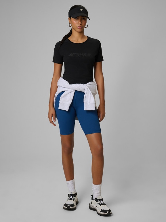 Damskie legginsy kolarki dzianinowe 4F 4FWSS26TSTIF017 - turkusowe