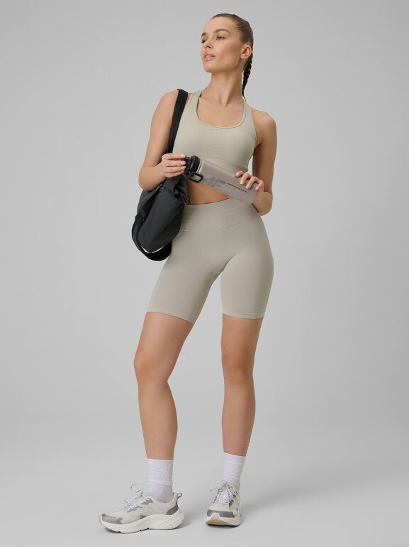 Damskie legginsy kolarki treningowe 4F 4FWSS26TFSTF109 - beżowe