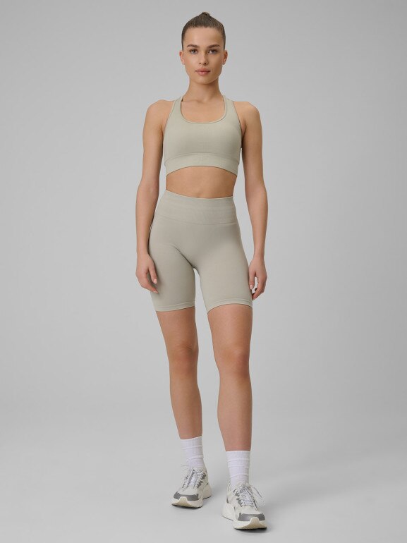 Damskie legginsy kolarki treningowe 4F 4FWSS26TFSTF109 - beżowe