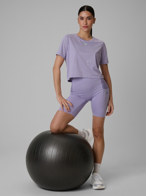 Damskie legginsy krótkie treningowe 4F 4FWSS26TFSTF071 - fioletowe