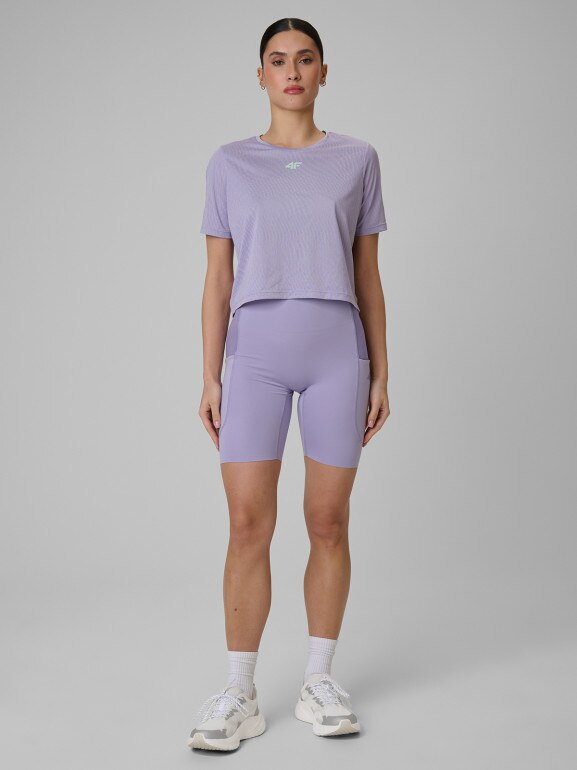 Damskie legginsy krótkie treningowe 4F 4FWSS26TFSTF071 - fioletowe