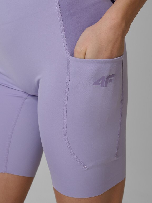 Damskie legginsy krótkie treningowe 4F 4FWSS26TFSTF071 - fioletowe