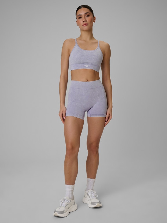 Damskie legginsy krótkie treningowe 4F 4FWSS26TFSTF072 - fioletowe