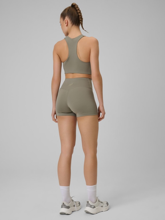 Damskie legginsy krótkie treningowe 4F 4FWSS26TFSTF086 - khaki
