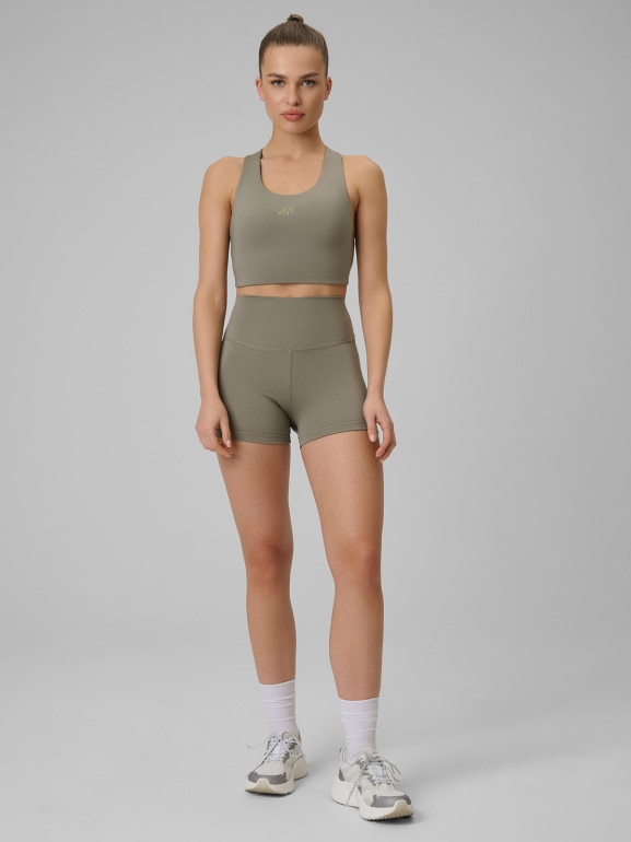 Damskie legginsy krótkie treningowe 4F 4FWSS26TFSTF086 - khaki