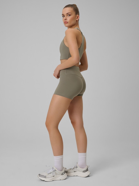 Damskie legginsy krótkie treningowe 4F 4FWSS26TFSTF086 - khaki