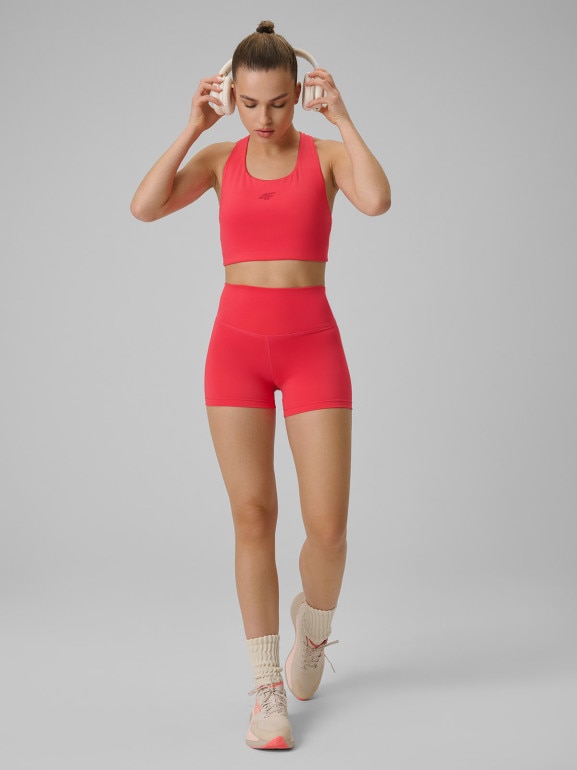 Damskie legginsy krótkie treningowe 4F 4FWSS26TFSTF086 - czerwone