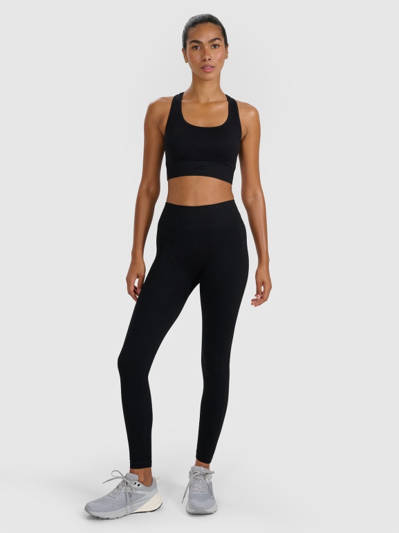 Damskie legginsy treningowe bezszwowe 4F 4FWMM00TFTIF414 - czarne