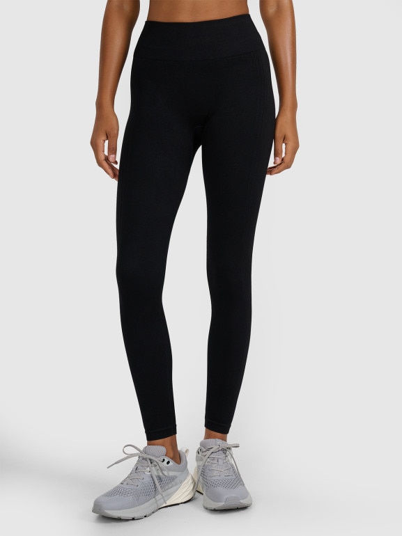 Damskie legginsy treningowe bezszwowe 4F 4FWMM00TFTIF414 - czarne