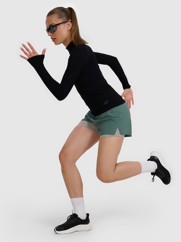 Damskie spodenki do biegania 4F 4FWAW25TFSHF1031 - zielone