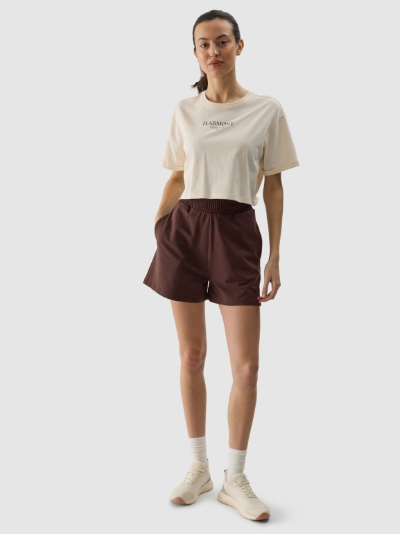 Damskie spodenki dresowe 4F 4FWSS24TSHOF350 - brązowe